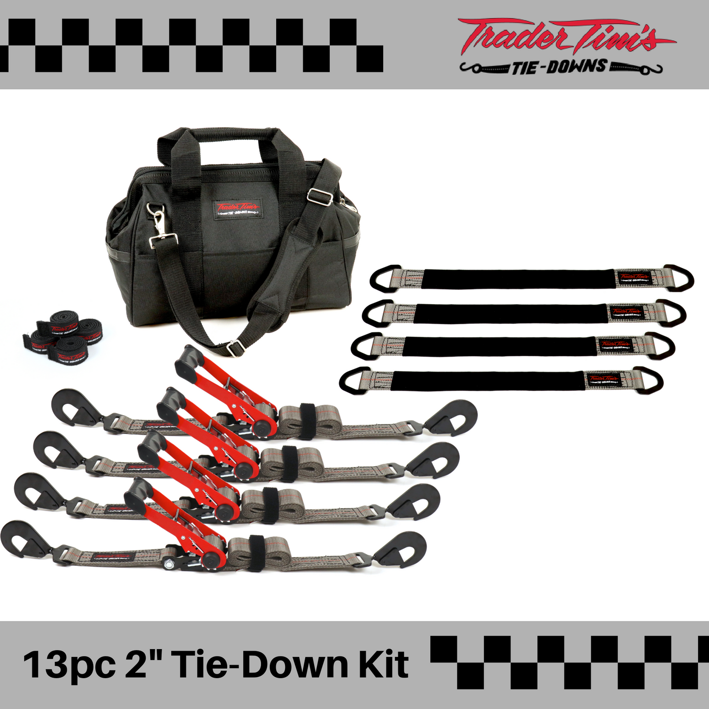 13 Piece 2" x 8' Ratchet Tie-Down & Axle Strap Kit