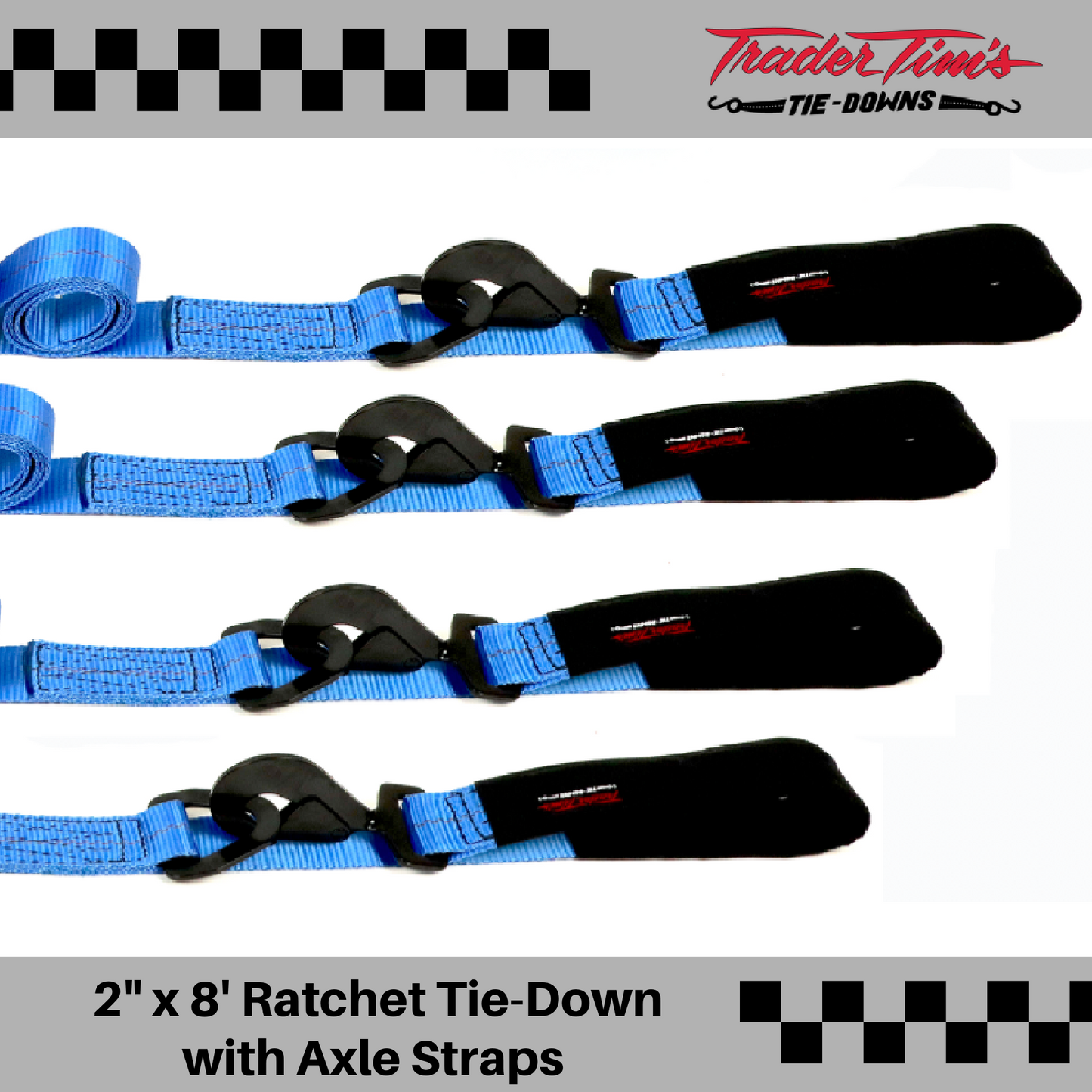 9 Piece  2" x 8' Ratchet Tie-Down with Axle Straps Kit - 4 Color Options