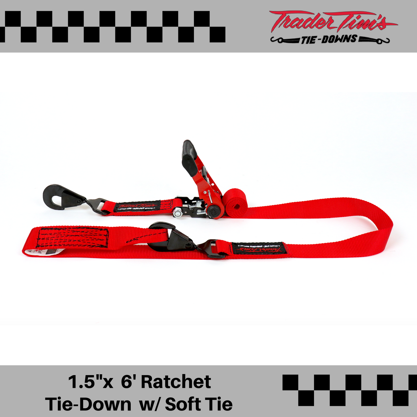 9 Piece 1.5" x 6' Soft Tie - Ratchet Tie-Down Kit - Red or Black