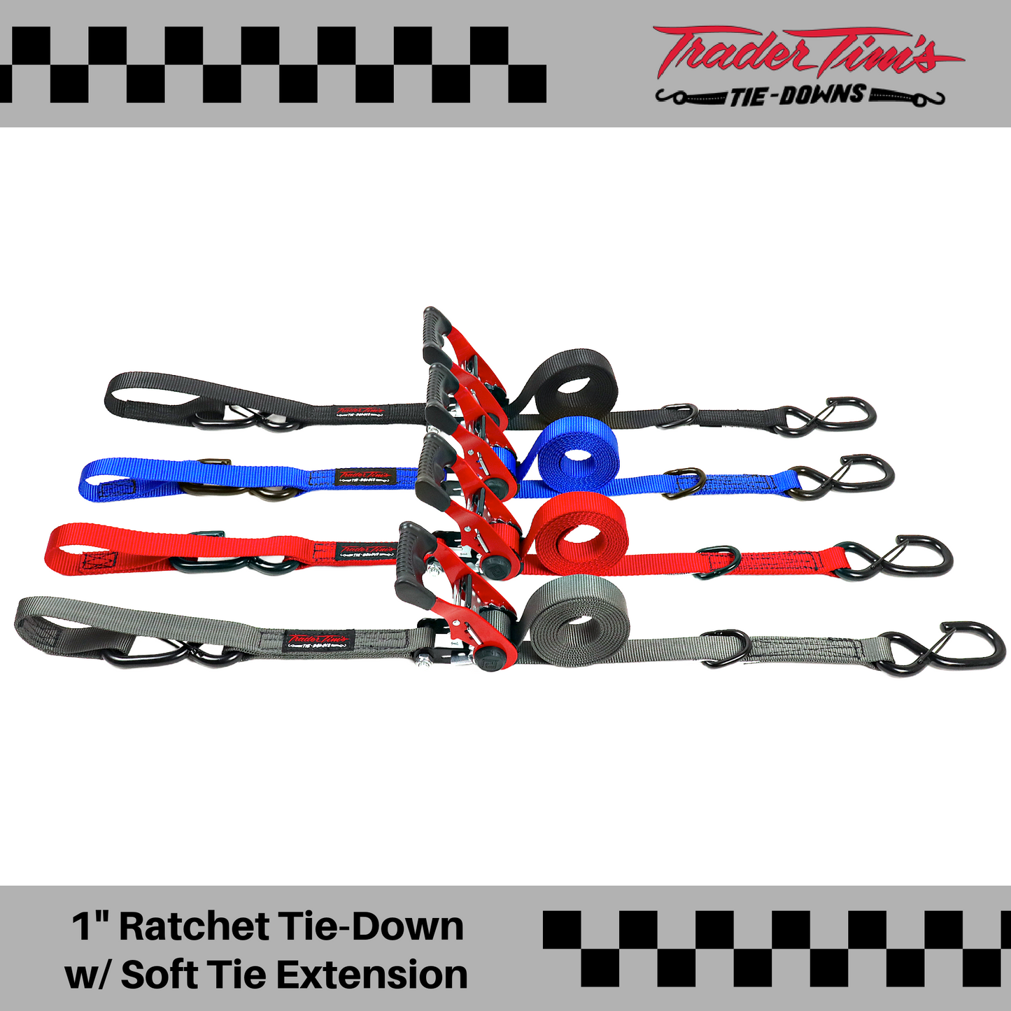 9 Piece 1" x 8' Ratchet Tie-Down with Soft Tie Kit