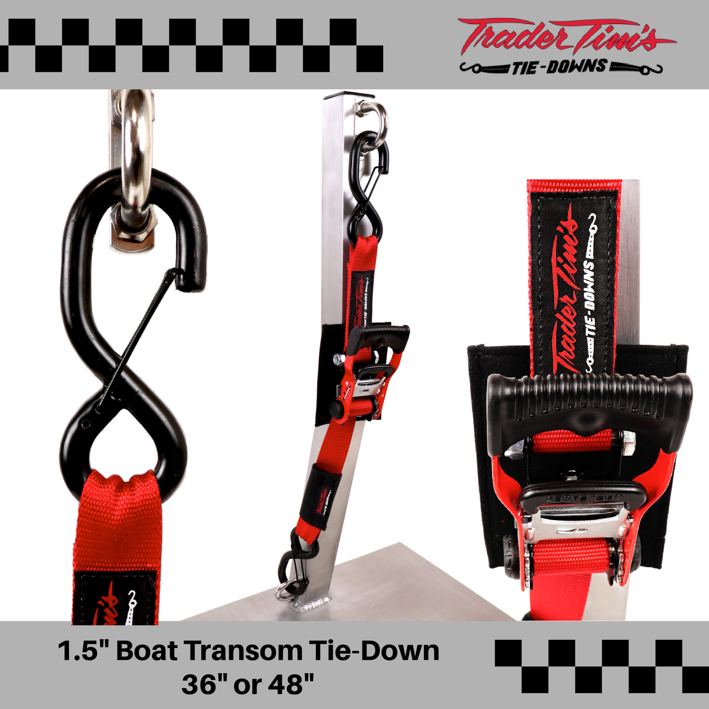 7 Piece 1.5" Boat Transom Tie-Down Kit - Size & Color Options