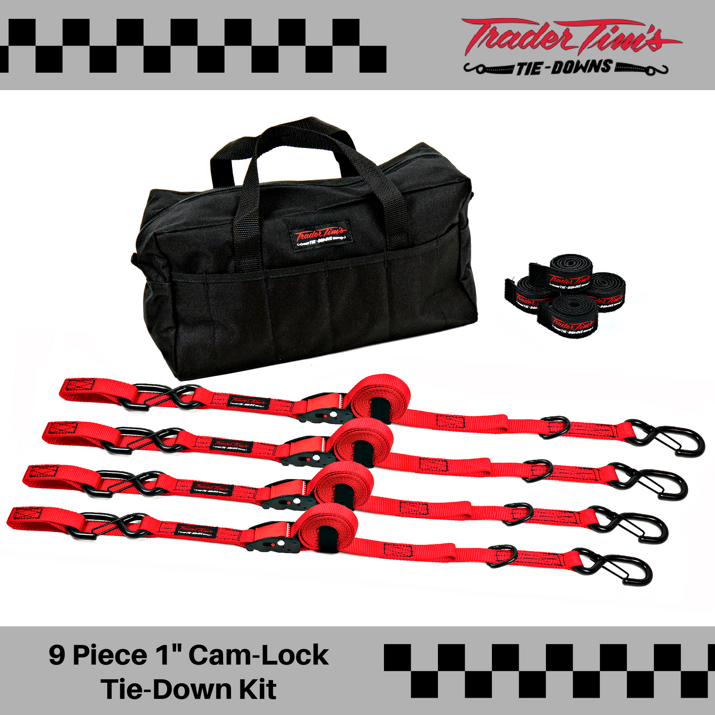 9 Piece 1" x 8' Cam-Lock Tie-Down Kit - 4 Color Options