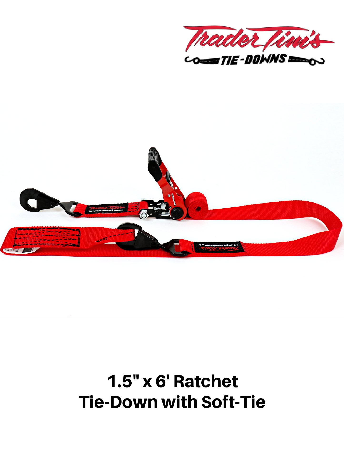1.5" x 6' Ratchet Tie-Down with Soft-Tie - Red or Black