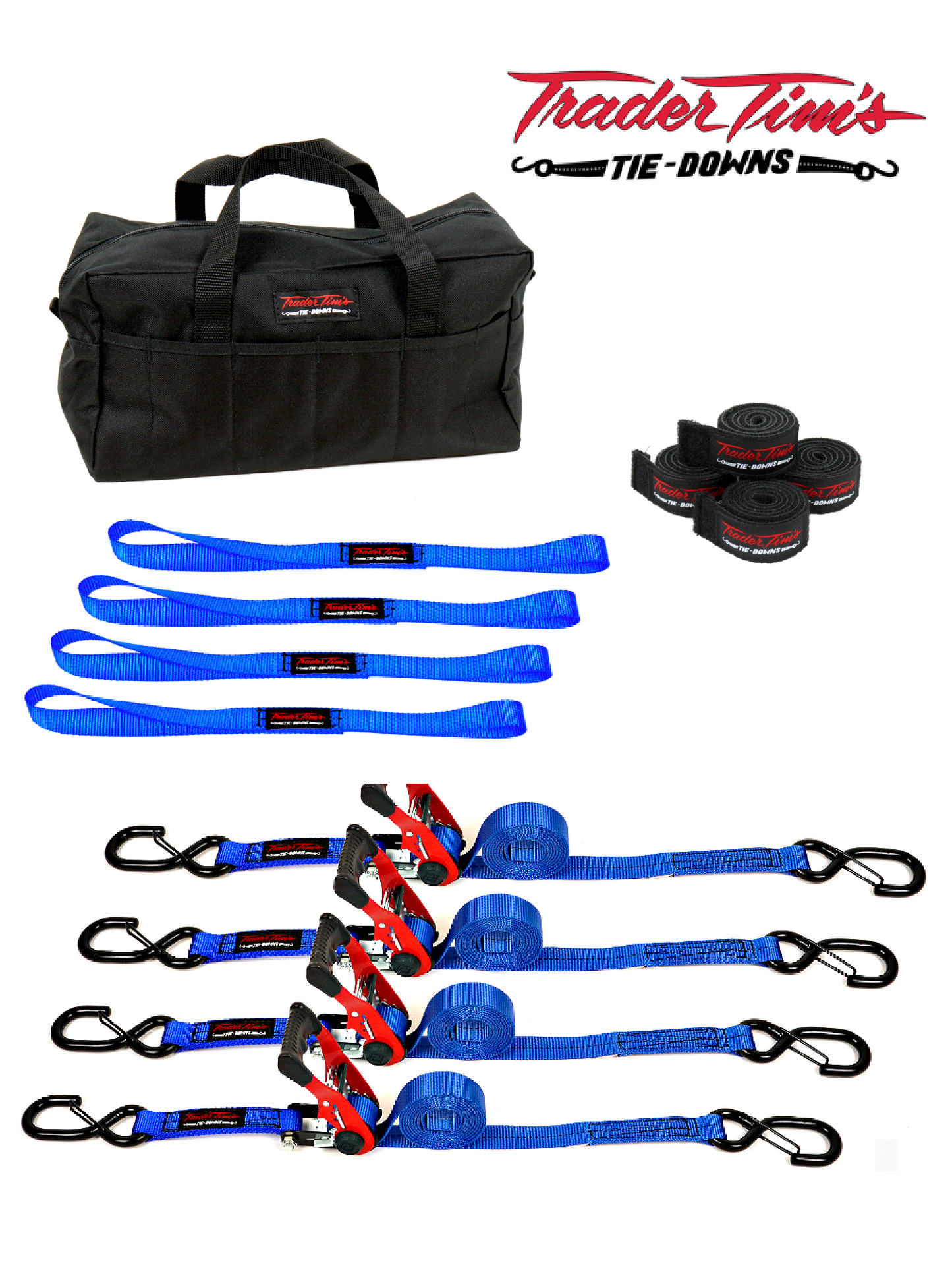 13 Piece 1" x 8' Ratchet Tie-Down with Soft Tie Kit - 4 Color Options