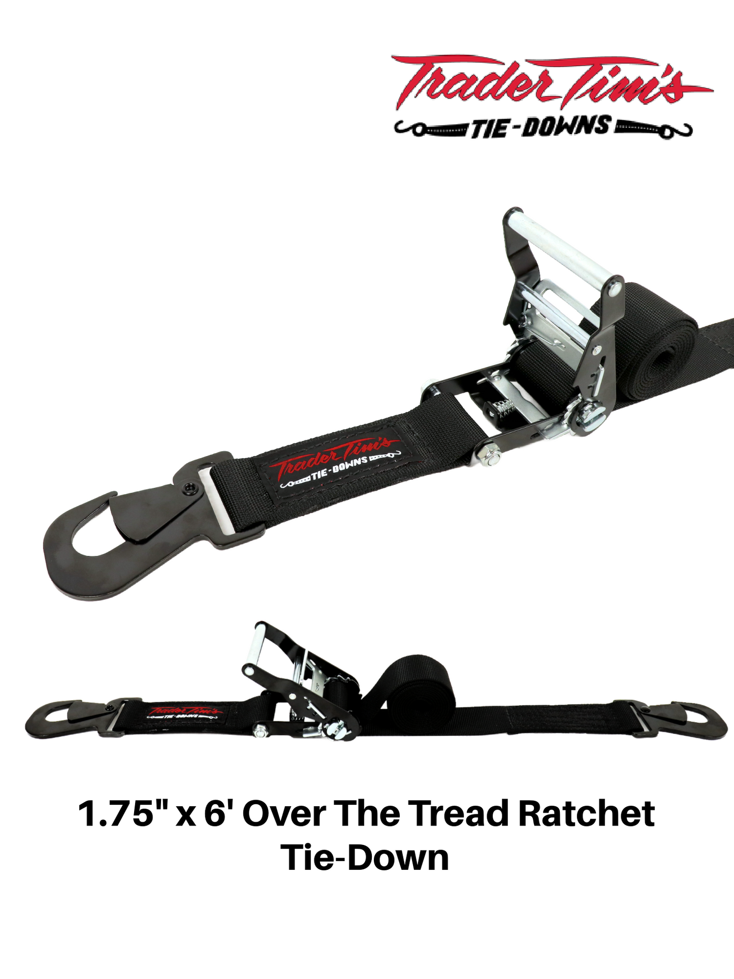 1.75" x 6' Over The Tread Ratchet Tie-Down - Black