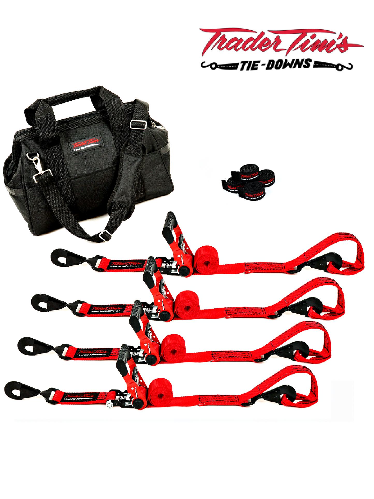 9 Piece 1.5" x 6' Soft Tie - Ratchet Tie-Down Kit - Red or Black