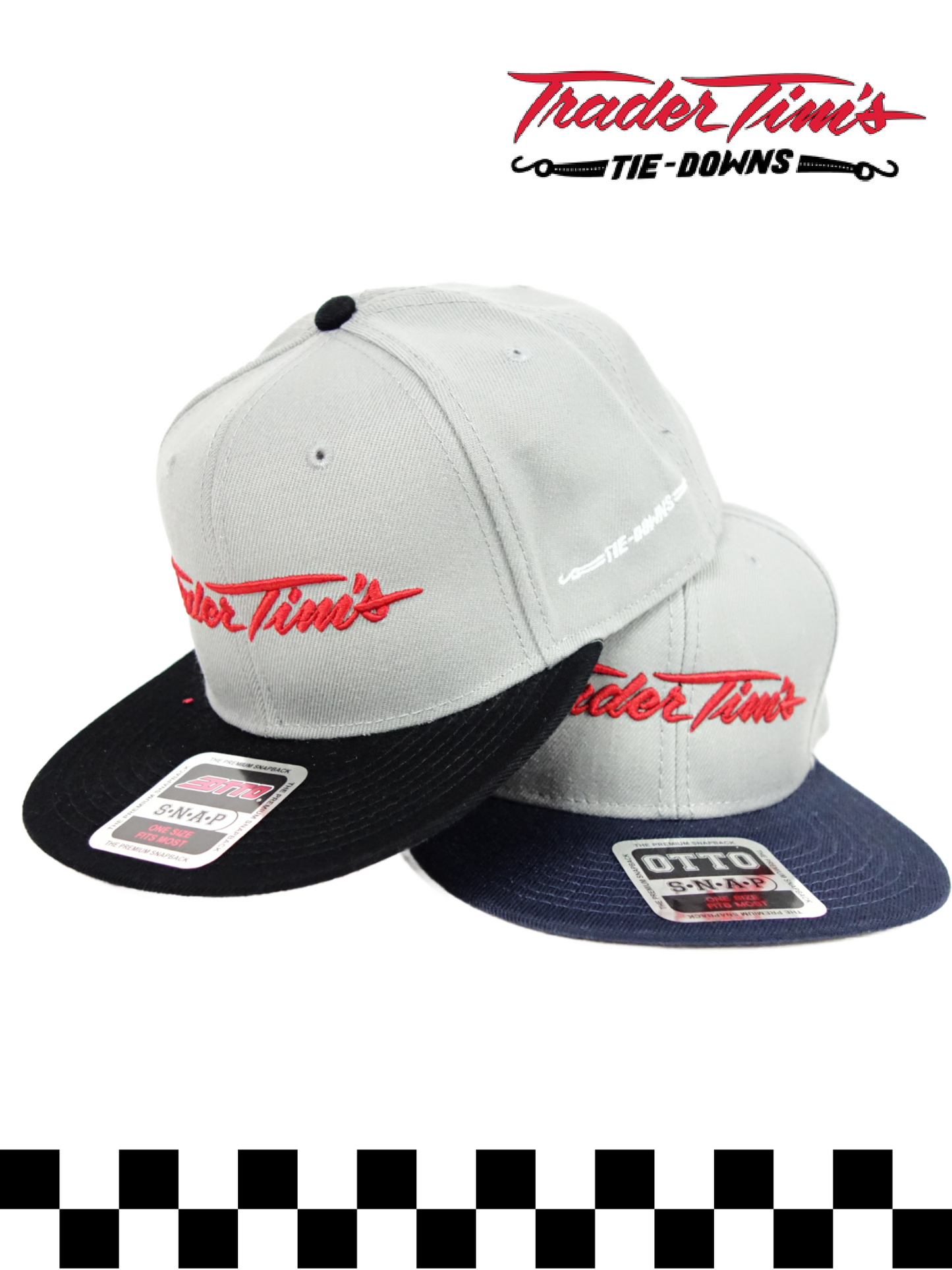 Trader Tim's Embroidered Flat Bill Hat - Black or Navy