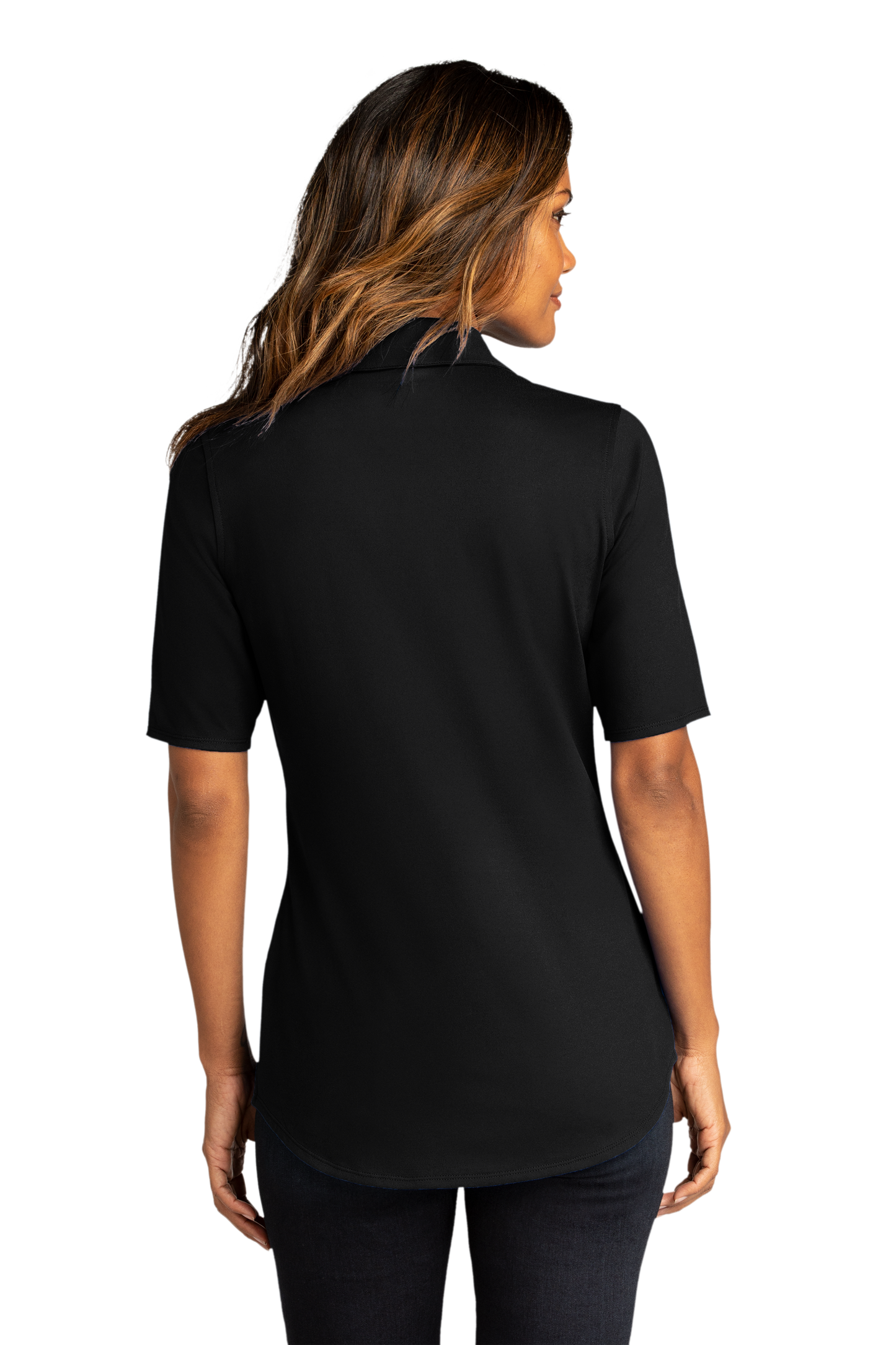 Women's City Stretch Top Polo - Embroidered Logo - Black