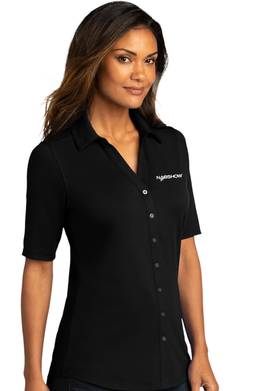 Women's City Stretch Top Polo - Embroidered Logo - Black