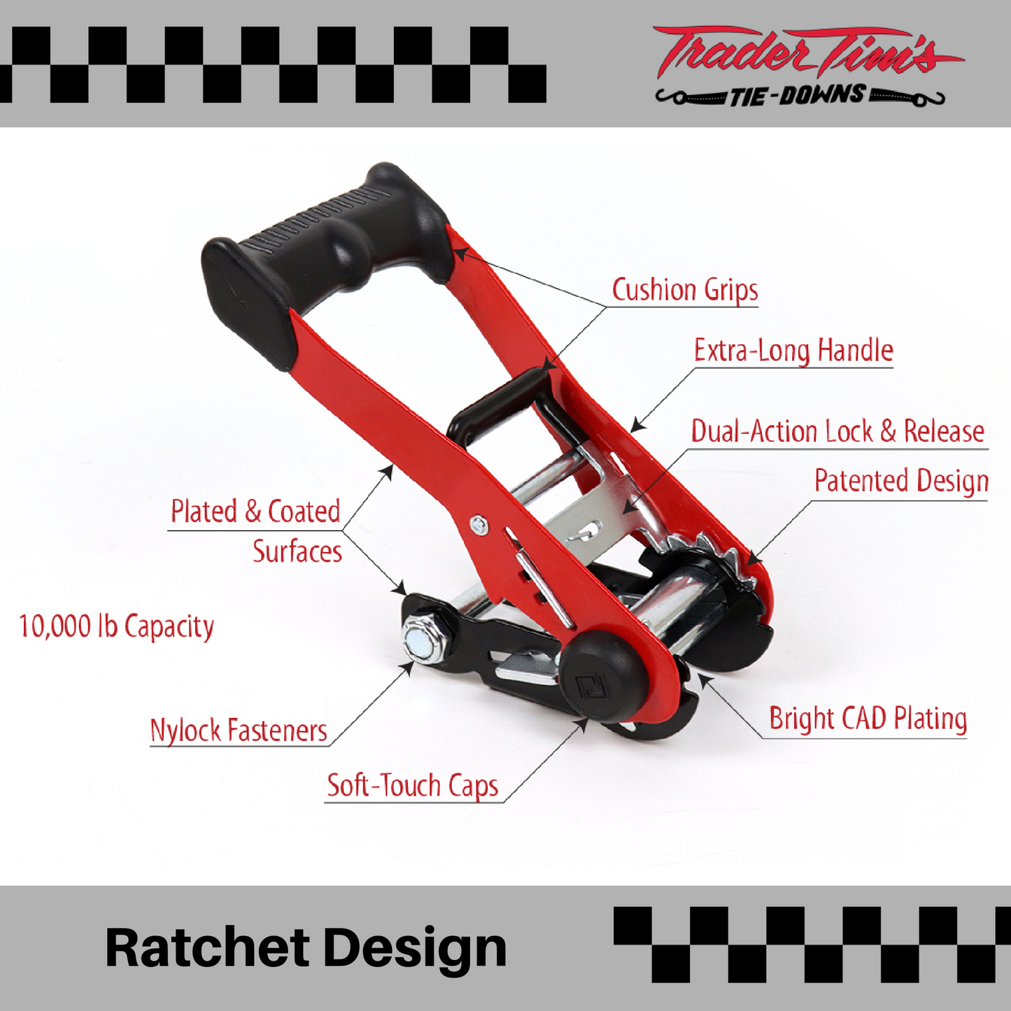 1.5" x 6' Ratchet Tie Down - Red or Black