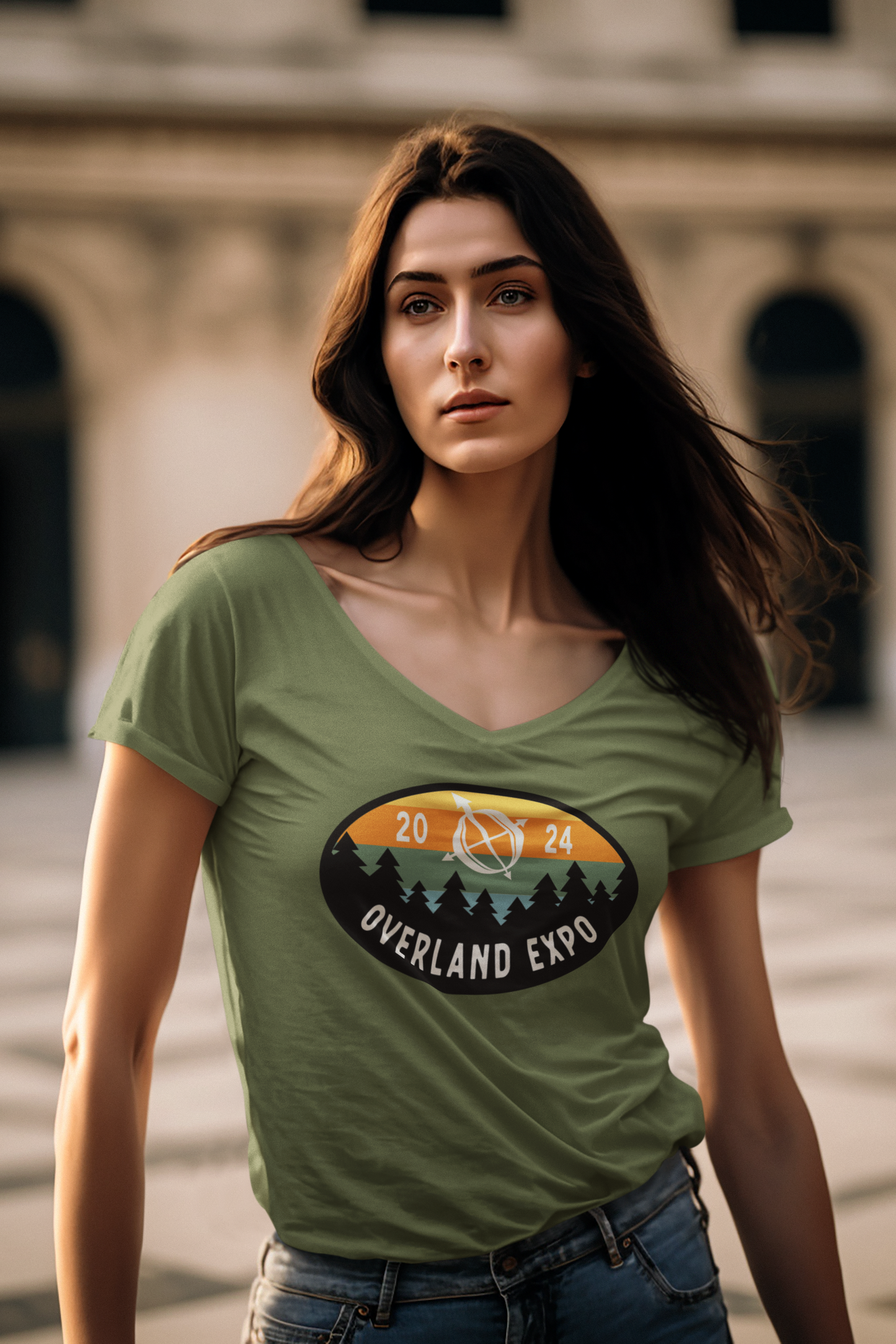 Overland Expo - Women's Short Sleeve V Neck T Shirt - Green