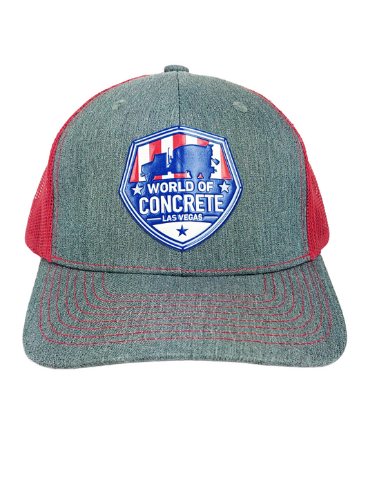 World of Concrete Las Vegas - Adjustable - Red/Grey Curved Bill Trucker Hat